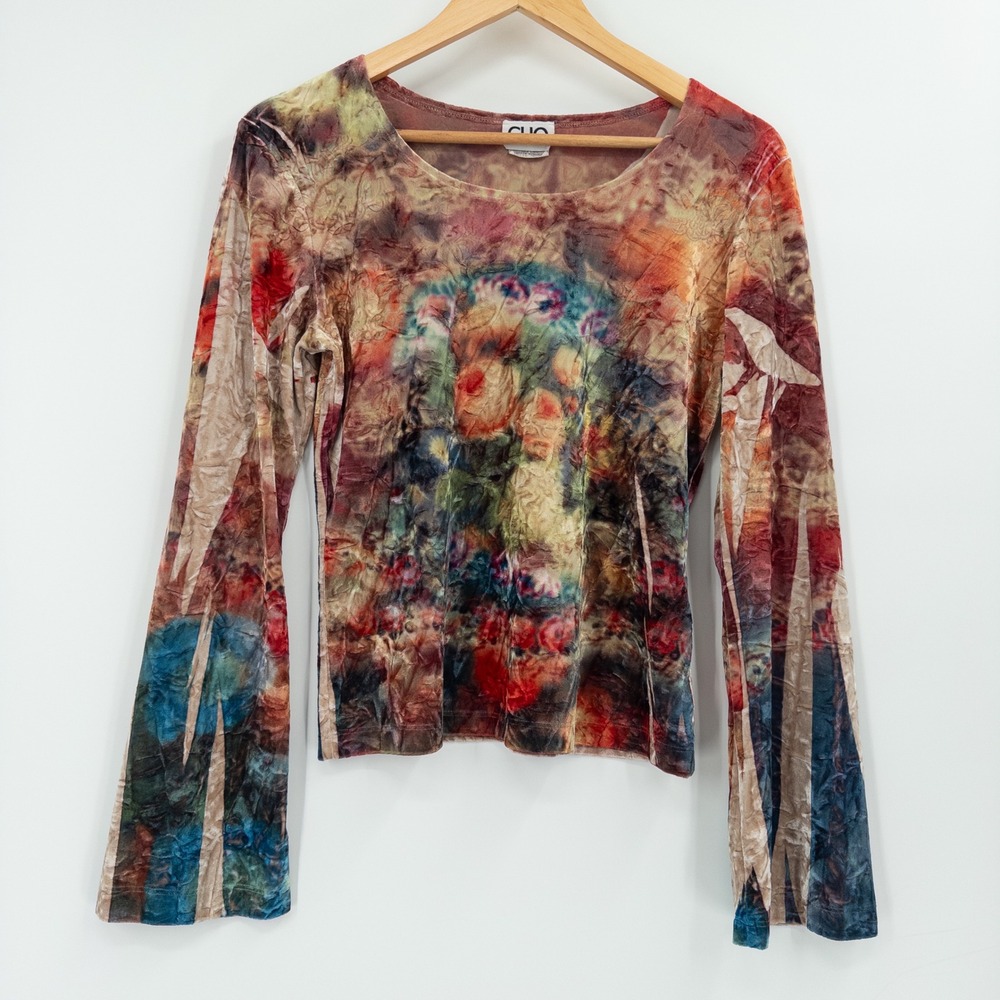 Vintage Clio Velvet Top Medium Fairy Grunge Colorful Bell Sleeve Whimsigoth Boho